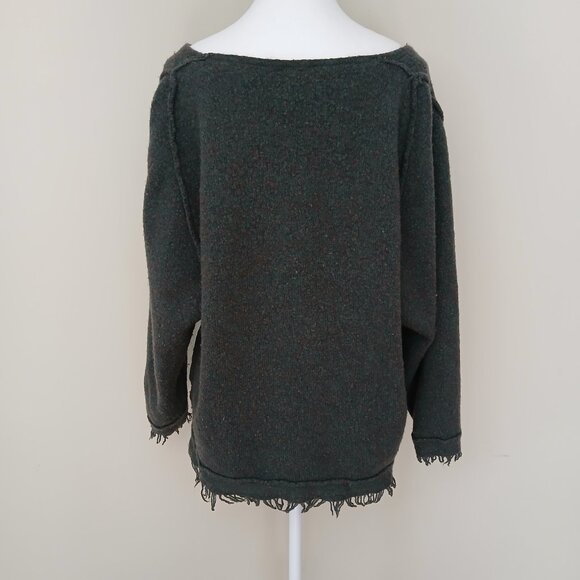 Free People Irresistible V neck Sweater Fringe Wool Blend Green Size S - Picture 5 of 8